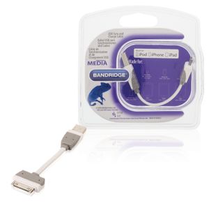 Bandridge Data en Oplaadkabel Apple Dock 30-Pins naar USB A Male 0.10 m Wit | 1 stuks - BBM39100W01 BBM39100W01