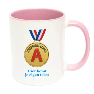 Zwemdiploma A Medaille Mok met Tekst (roze)