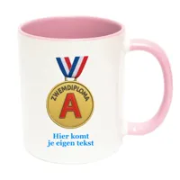 Zwemdiploma A Medaille Mok met Tekst (roze)