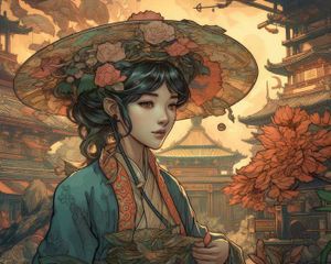 China Garden Maiden Art Print 40x50cm