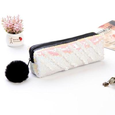 3 stuks omkeerbare Sequin potlood geval voor meisjes school levert super grote briefpapier gift Magic make-up tas (Magic wit + wit)