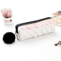 3 stuks omkeerbare Sequin potlood geval voor meisjes school levert super grote briefpapier gift Magic make-up tas (Magic wit + wit)
