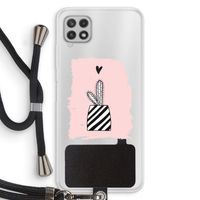 Zwart-wit cactus: Samsung Galaxy A22 4G Transparant Hoesje met koord