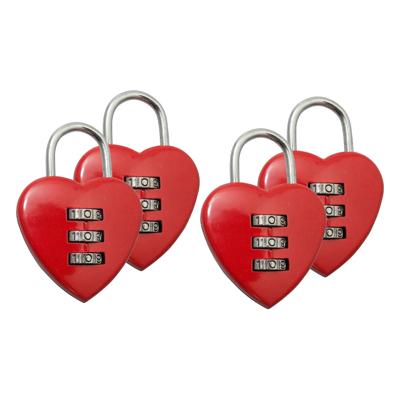 Hangslot - 4x - rood - metaal - 38 mm - hartvormig 3-cijferig cijferslot Hangslot - 4x - rood - metaal - 38 mm - hartvormig 3-cijferig cijferslot