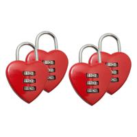 Hangslot - 4x - rood - metaal - 38 mm - hartvormig 3-cijferig cijferslot