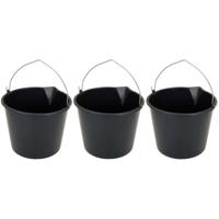 Stevige zwarte huishoud emmer - 3x - 12 liter - met schenktuit - Huishoudemmer - klusemmer