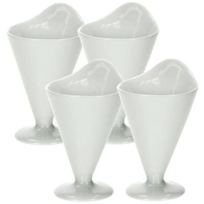Mini friezakken op voet - 4x st - wit - 6 x 10 cm - porselein - patatzakken - patat serveren