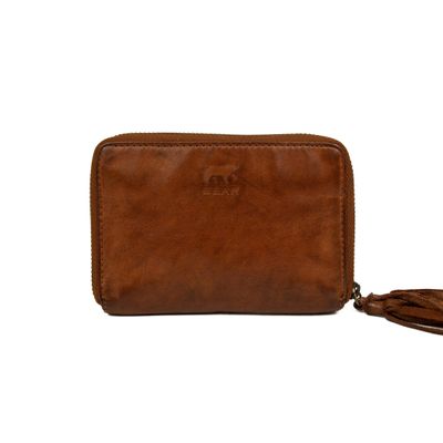 Bear Design Zip Around Portemonnee Marijn Cognac