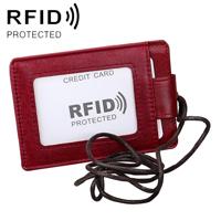KB153 Antimagnetic RFID Leather Card Holder ID Card Badge with Lanyard (Red)