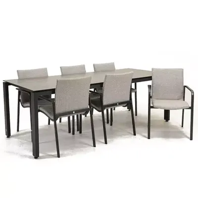Tuinstoel Anzio dining Soft grey met GOA HPL 220 cm donker grijs