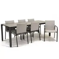 Tuinstoel Anzio dining Soft grey met GOA HPL 220 cm donker grijs