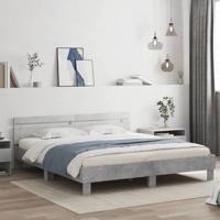 Bedframe met hoofdeinde en LED-licht betongrijs 160x200 cm