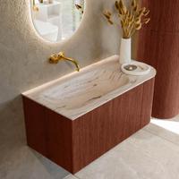 Badmeubel Mondiaz Kurve-Dlux | 95 cm | Meubelkleur Ruby | Wastafelkleur Nata | Solid surface | Wasbak linker zijde spoelbak | Zonder kraangat(en)