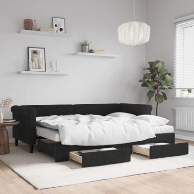 Slaapbank met onderschuifbed en lades 80x200 cm fluweel zwart