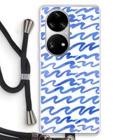 Blauwe golven: Huawei P50 Pro Transparant Hoesje met koord