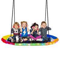 150 cm Lange Schotelschommel met LED-verlichting Ovale Boomschommel voor Kinderen & Volwassenen Outdoor Schommelset