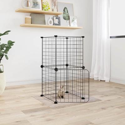 VidaXL Huisdierenkooi met deur 8 panelen 35x35 cm staal zwart