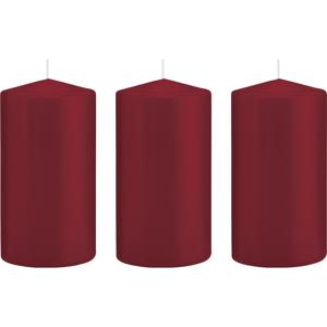 Cilinderkaars/stompkaars - 3x - bordeauxrood - 8 x 15 cm - 69 branduren