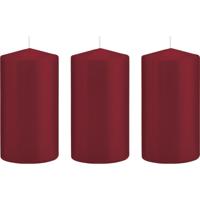 Cilinderkaars/stompkaars - 3x - bordeauxrood - 8 x 15 cm - 69 branduren