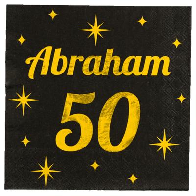 Verjaardag?of Abraham feest servetten - leeftijd 50 jaar - 16x stuks - zwart/goud - 33 x 33 cm