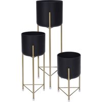 Set van 3x stuks plantenpotten zwart op gouden standaard/poot   -