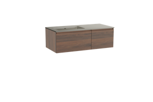 Storke Edge zwevend badmeubel 110 x 52 cm notenhout met Diva asymmetrisch linkse wastafel in top solid zijdegrijs