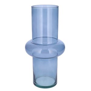 Bloemenvaas - blauw - transparant gerecycled glas - D15 x H31 cm