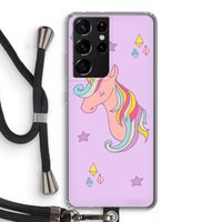 Roze eenhoorn: Samsung Galaxy S21 Ultra Transparant Hoesje met koord