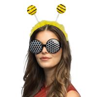 Carnaval/verkleed bij bril en haarband set - zwart/geel - volwassen - foute party