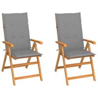 Tuinstoelen 2 st met grijze kussens massief teakhout