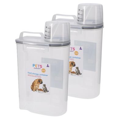 Huisdieren voedsel/voercontainer - 2x - met maatbeker - kunststof - 2,5 liter