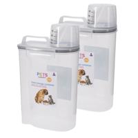 Huisdieren voedsel/voercontainer - 2x - met maatbeker - kunststof - 2,5 liter