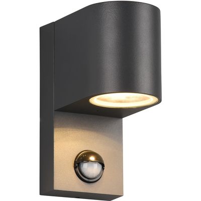 LED Tuinverlichting met Bewegingssensor - Buitenlamp - Trion Royinda - GU10 Fitting - Spatwaterdicht IP44 - Rond - Mat Antraciet - Aluminium