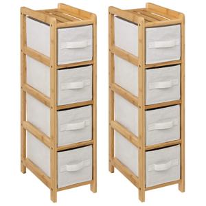 Opbergkast met 4 polyester manden - 2x - 4 lagen - bamboe - beige - 19 x 33 x 78 cm