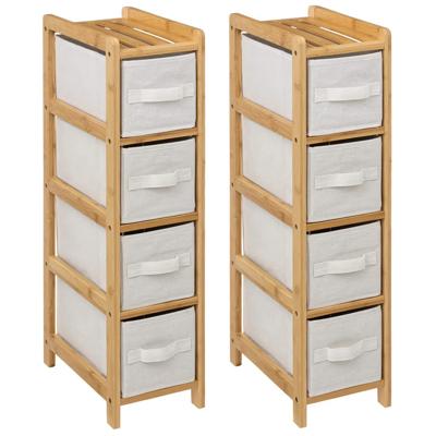 Opbergkast met 4 polyester manden - 2x - 4 lagen - bamboe - beige - 19 x 33 x 78 cm