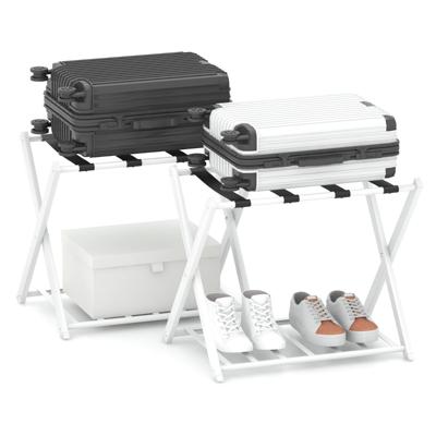 Set van Twee Compact Opvouwbaar Bagagerek Bagagehouder en Schoenenrek Metalen Bagagerek voor Slaapkamer Logeerkamer Hotel Wit