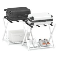 Set van Twee Compact Opvouwbaar Bagagerek Bagagehouder en Schoenenrek Metalen Bagagerek voor Slaapkamer Logeerkamer Hotel Wit