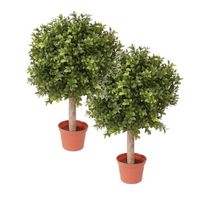 2x Buxus bol kunstplanten op stam in pot 35 cm