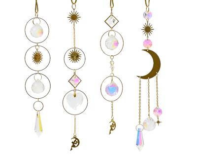 Hangdeco metaal met Zon en Maan Goud