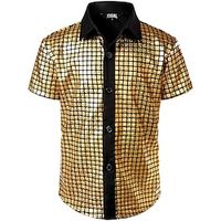 heren 70s disco shirts metallic pailletten korte mouw button down shirts retro vintage jaren 70 kostuum prestaties party stage halloween Lightinthebox - thumbnail