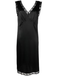 P.A.R.O.S.H. robe-nuisette en soie à détail en dentelle - Noir