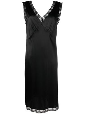 P.A.R.O.S.H. robe-nuisette en soie à détail en dentelle - Noir