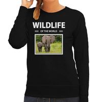 Olifant sweater / trui met dieren foto wildlife of the world zwart voor dames - thumbnail