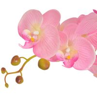 The Living Store Kunst Orchidee - Levensecht - Decoratieve kunstplant - 65 cm hoog - 4 bladeren - 21 bloemen - Roze - - thumbnail