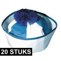 Matrozen hoedje / matrozenpetjes - 20x - wit/blauw - D58 cm - volwassenen
