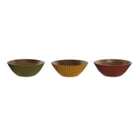 Saladekom Home ESPRIT Geel Groen Koraal Mangohout 30 x 30 x 12 cm (3 Stuks)