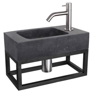 Differnz fonteinset bombai black - natuursteen - kraan gebogen - met handdoekrek - 40 x 22 x 9 cm - mat chroom