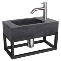 Differnz fonteinset bombai black - natuursteen - kraan gebogen - met handdoekrek - 40 x 22 x 9 cm - mat chroom