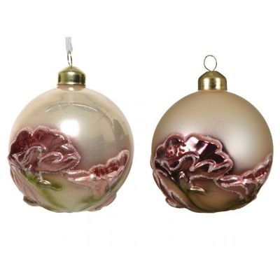 Kerstbal glas d8cm bloem a2 - Decoris