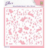 Nellie's Choice • stencil 15x15cm background rabbits & tulips